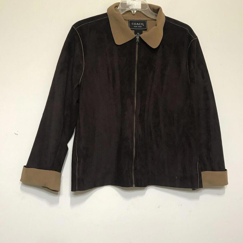 Coaco Womens Coat Size XL Brown Collared Full Zip Pockets - Picture 2 of 10